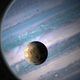Artist’s depiction of a habitable exomoon orbiting a giant exoplanet in a hypothetical star system.
